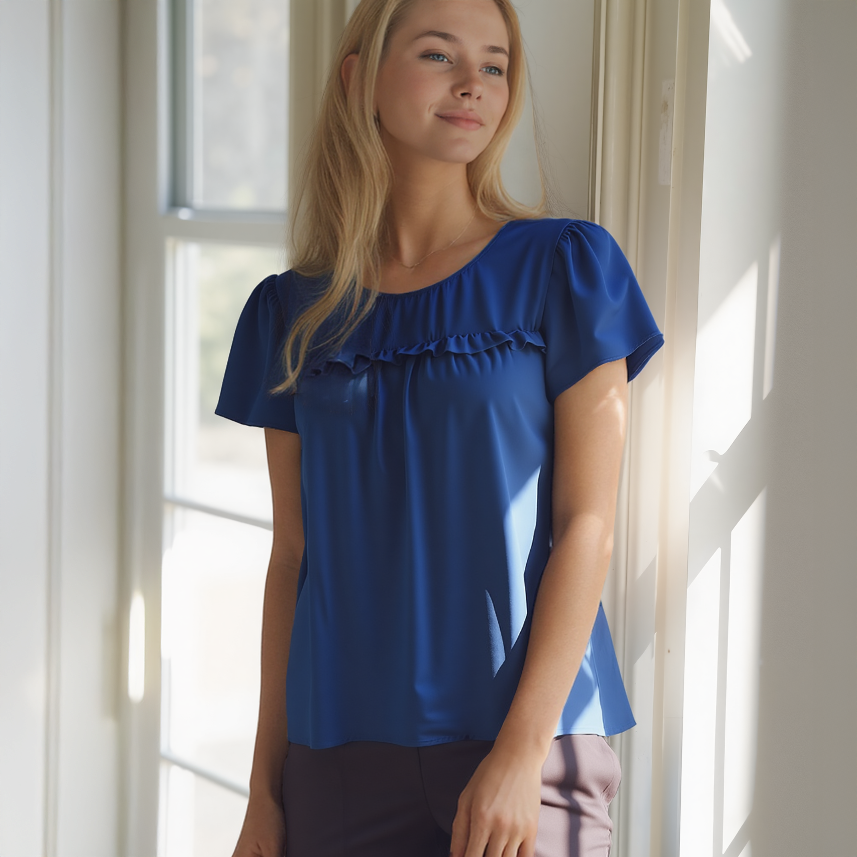 Pleione Ruffle Front Babydoll Blouse