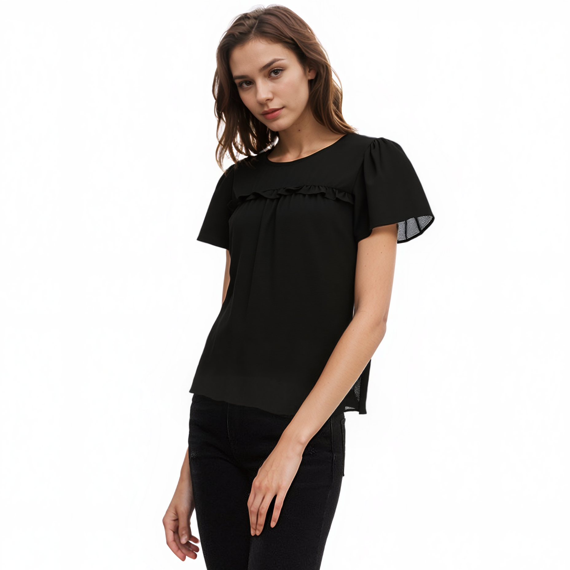 Pleione Ruffle Front Babydoll Blouse