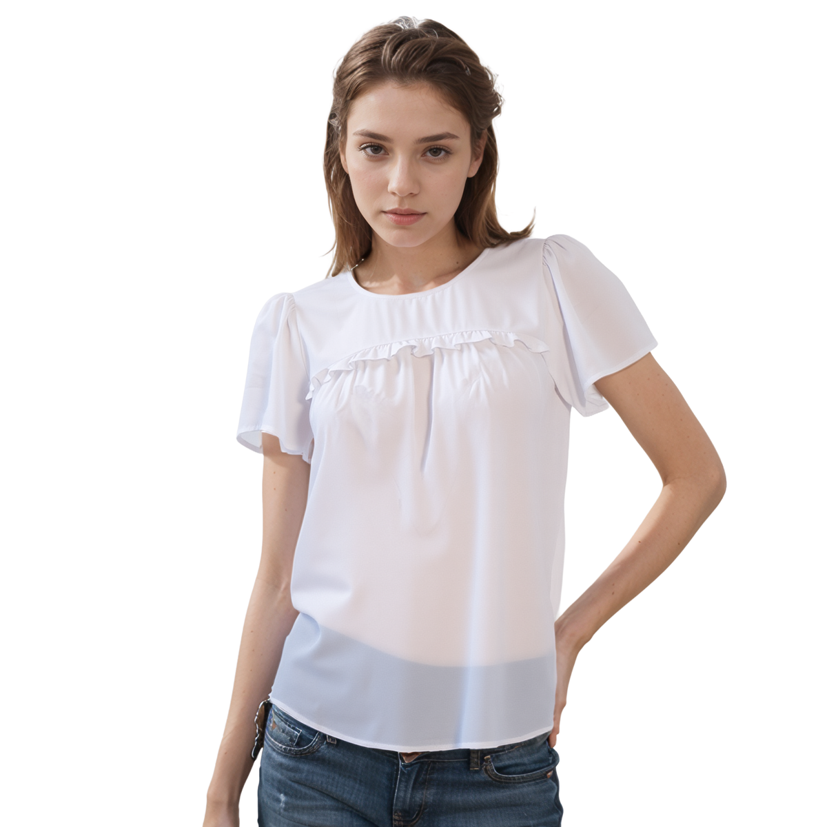 Pleione Ruffle Front Babydoll Blouse