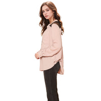 Pleione V-Neck Laced Shoulder LS Top in Dusty Rose
