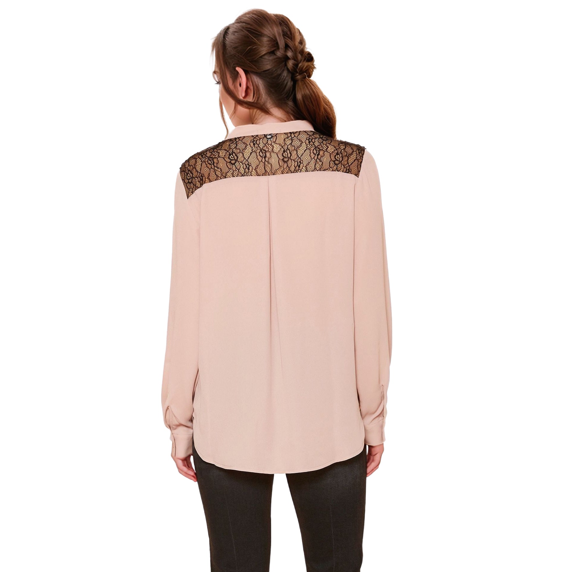 Pleione V-Neck Laced Shoulder LS Top in Dusty Rose