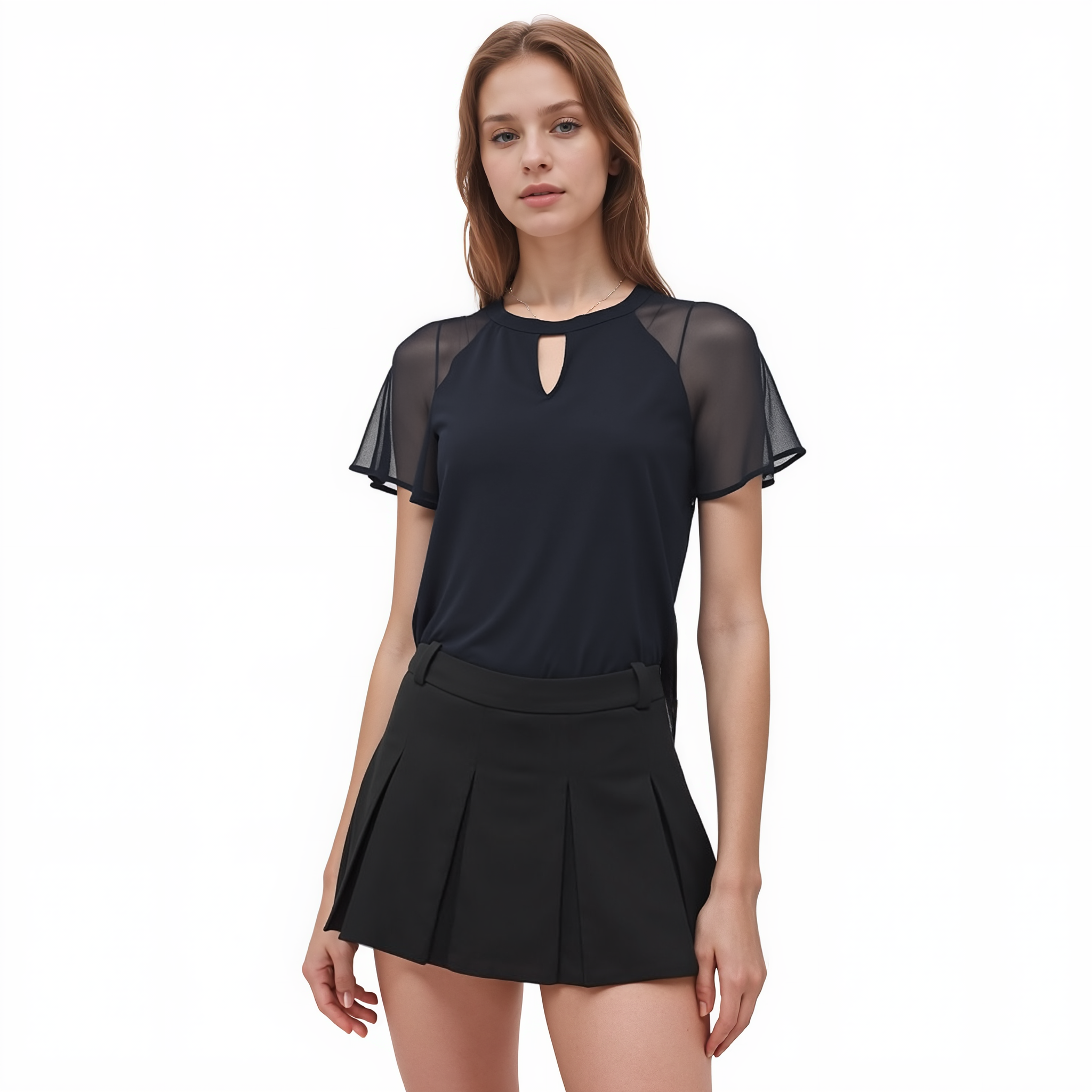 Pleione Crewneck Sheer Raglan Top