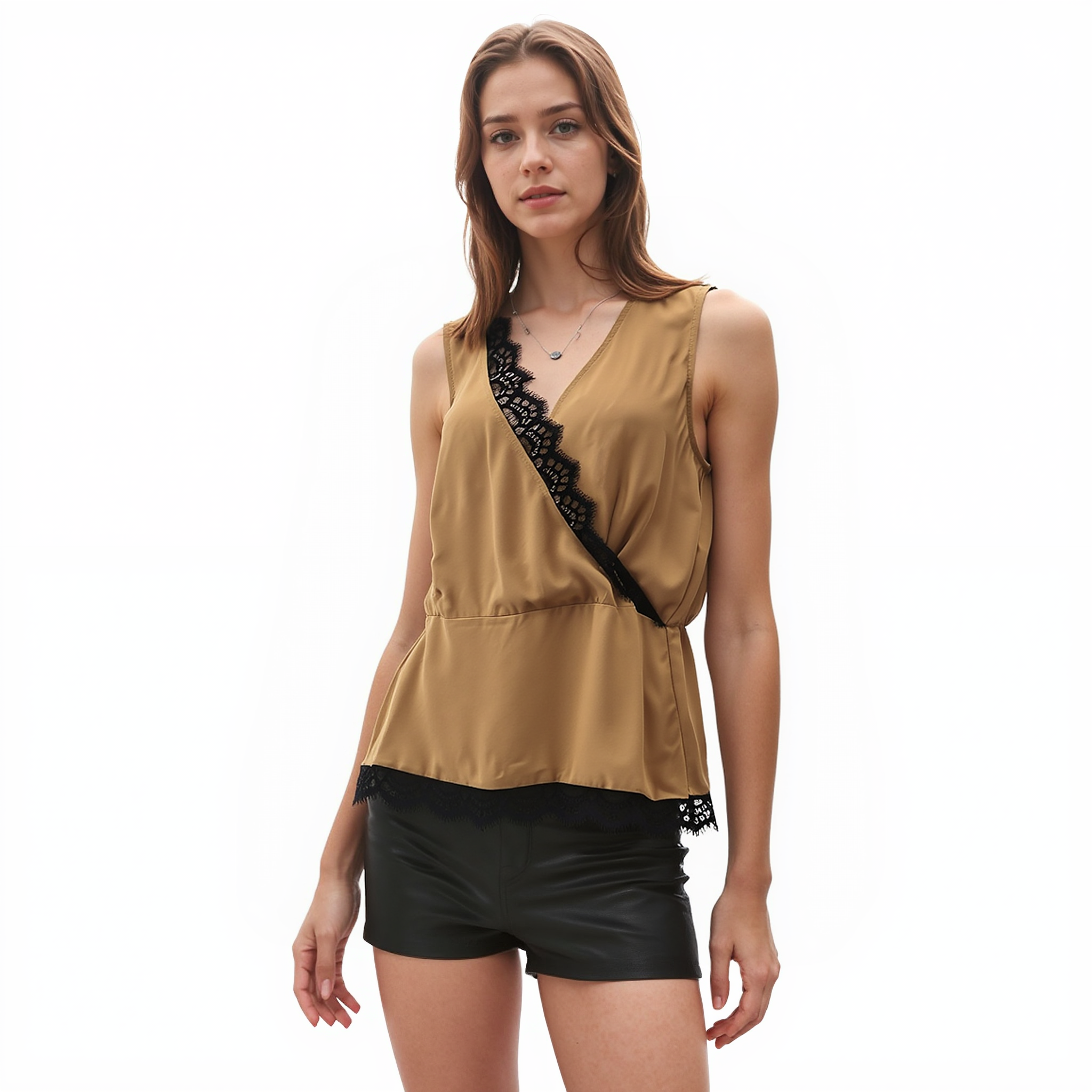 Pleione Lace-trimmed Peplum Blouse