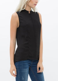 Side view of black Women's Stand Collar Sleeveless Blouse