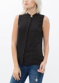 Front view of Women's Stand Collar Sleeveless Blouse