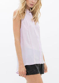 Side view of white Women's Stand Collar Sleeveless Blouse