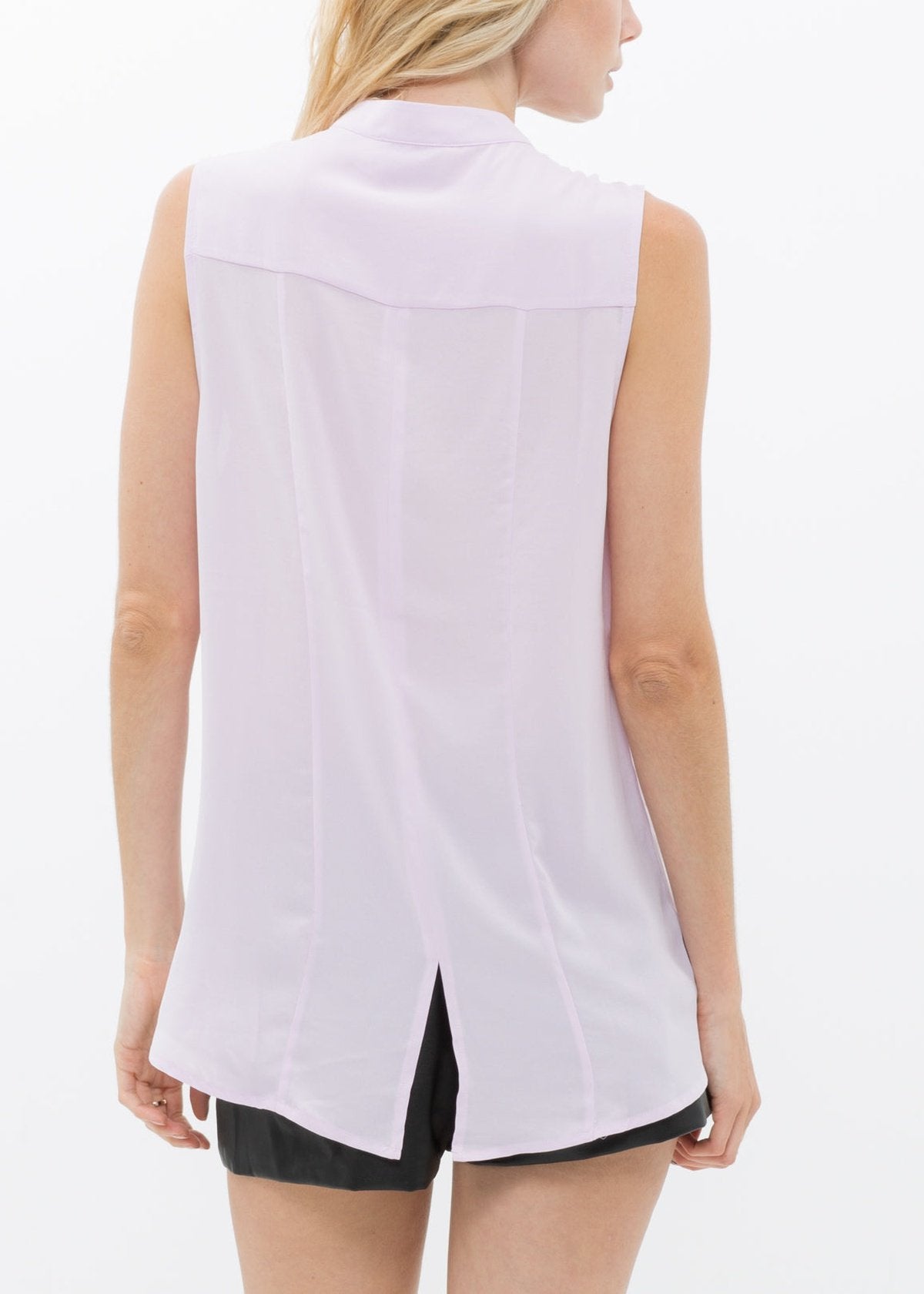 Full view of the back of Women's Stand Collar Sleeveless Blouse