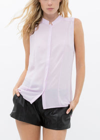 Front view of white Women's Stand Collar Sleeveless Blouse