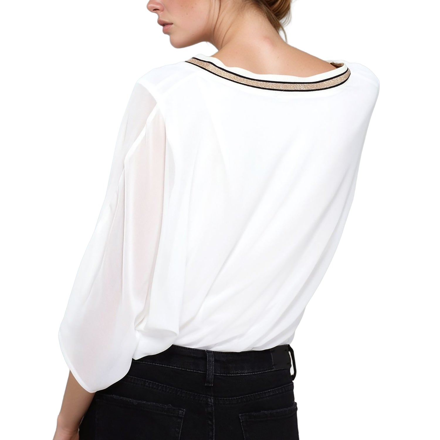 UPDATED - Pleione V-Neck Chiffon Blouse Top In White