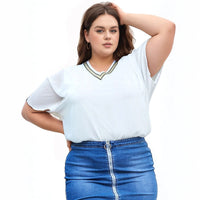 UPDATED - Pleione Plus Size V-Neck Chiffon Blouse Top In White
