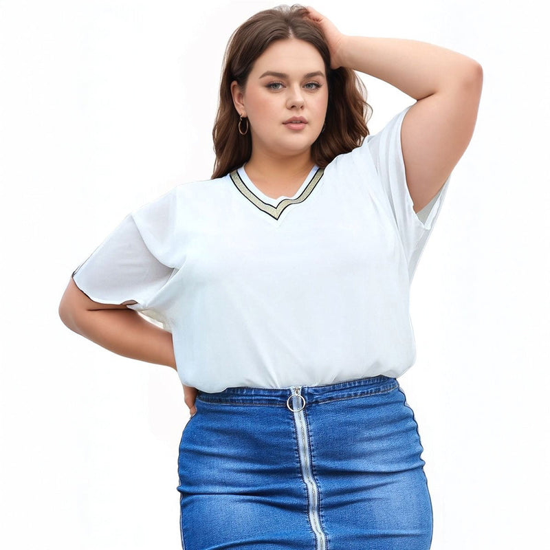 UPDATED - Pleione Plus Size V-Neck Chiffon Blouse Top In White