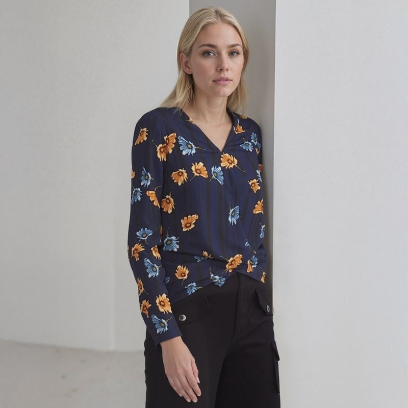 Pleione Wrap Front Long Sleeve Blouse