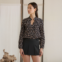 UPDATED - Pleione Long Sleeve Printed Ruffle Down Blouse