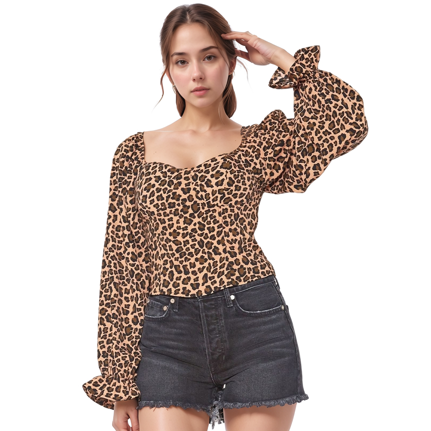 Pleione Long Sleeve Sweetheart Bustier Top In Brown Tan