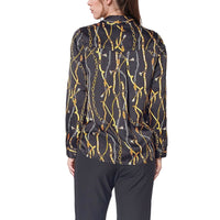 Pleione Women's Chained Print Scarf Tie Blouse