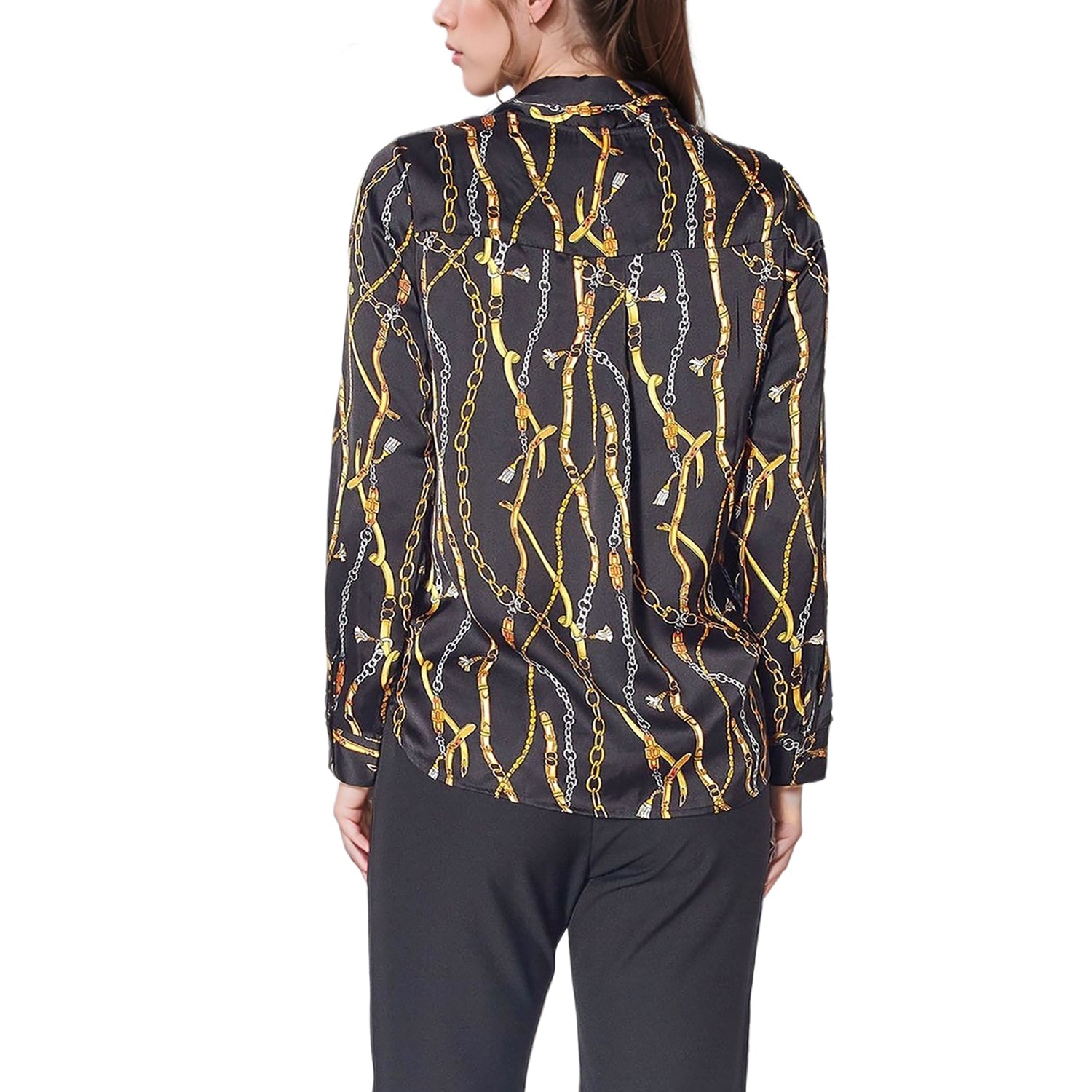 Pleione Women's Chained Print Scarf Tie Blouse