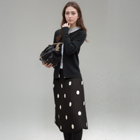 Pleione Pleated Polka Dot Midi Skirt In Black