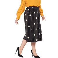 UPDATED - Pleione Plus Size Pleated Polka Dot Midi Skirt In Black