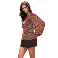 Pleione Women's V-Neck Puff Sleeve Top in Fuchsia