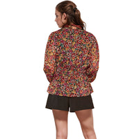 Pleione Women's V-Neck Puff Sleeve Top in Fuchsia