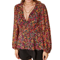 Pleione Women's V-Neck Puff Sleeve Top in Fuchsia