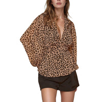 Pleione Women's V-Neck Puff Sleeve Top in Black Tan