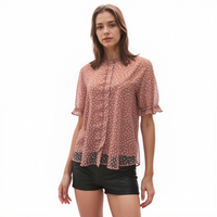 Pleione Sheer Ruffle Front Sleeve Blouse