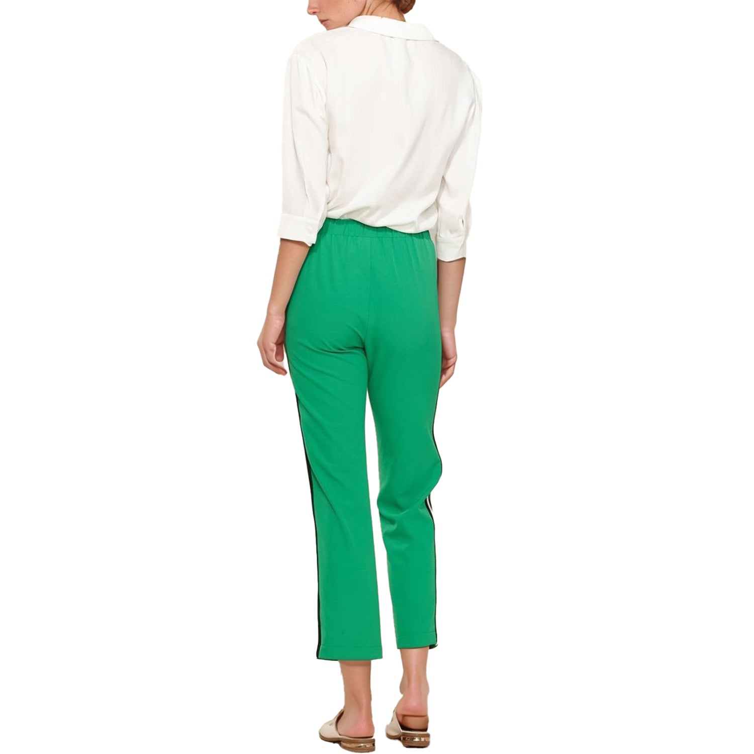 Pleione Women's Striped Side Binding Pants In Green