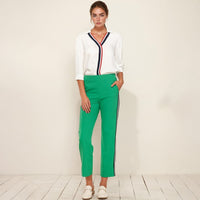 Pleione Women's Striped Side Binding Pants In Green