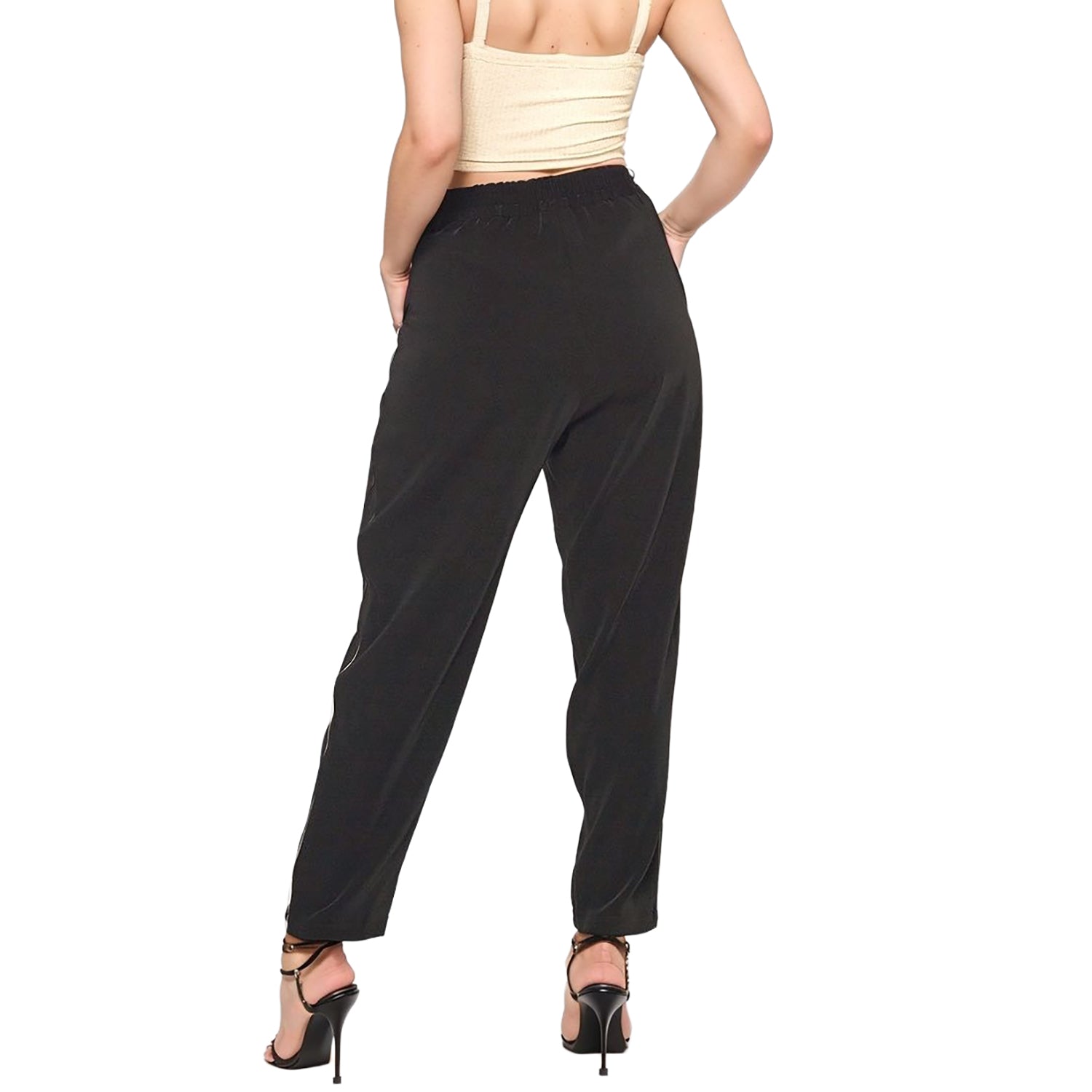 Pleione Women's Satin Drawstring Pants in Black