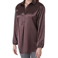 Pleione Women's Long Sleeve Collared Satin Tunic