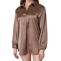 Pleione Women's Long Sleeve Collared Satin Tunic