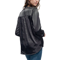 Pleione Women's Charmuese Contrast Cross Front Blouse in Black