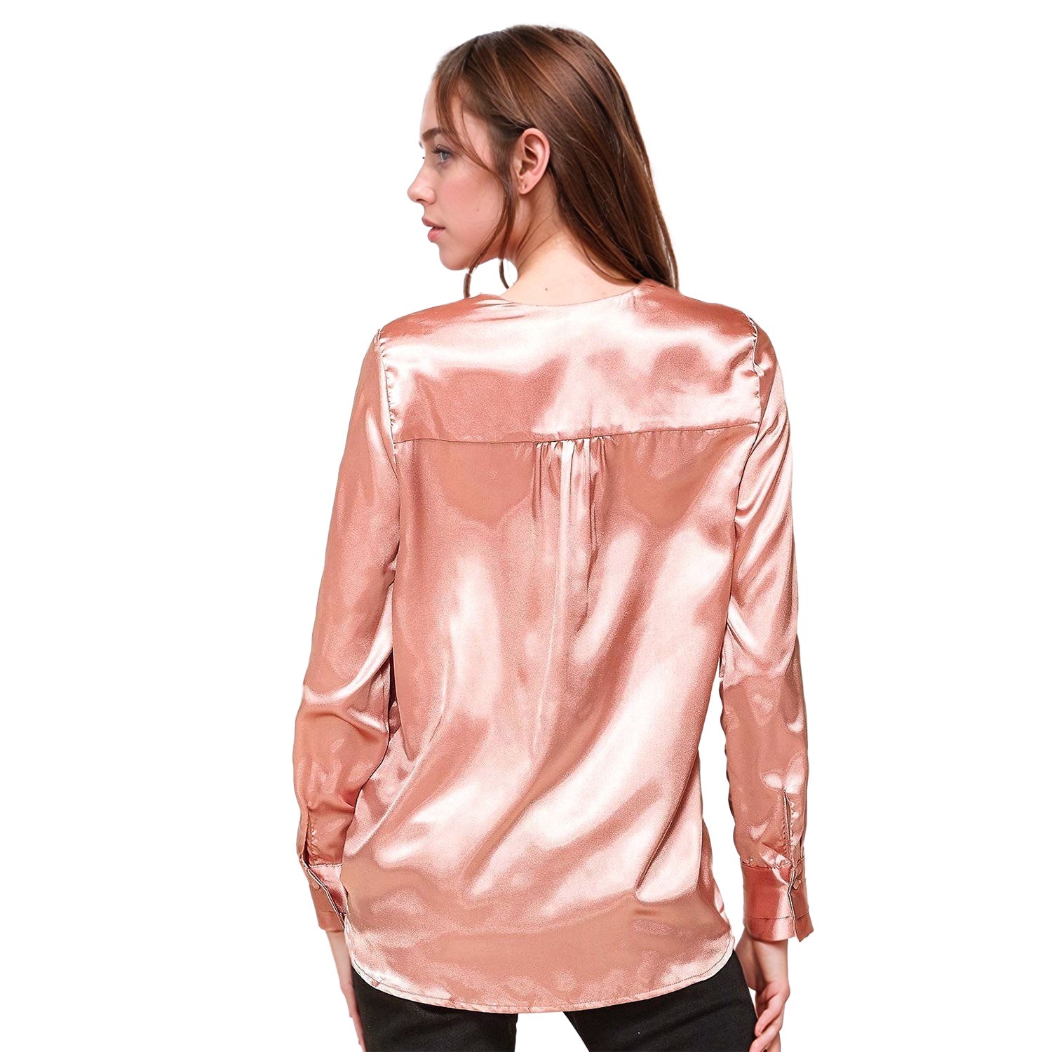 Pleione Women's Charmuese Contrast Cross Front Blouse in Mauve