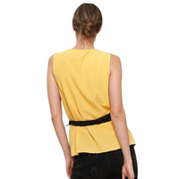 Pleione Pleated Wrapped Side Tie Blouse In Yellow