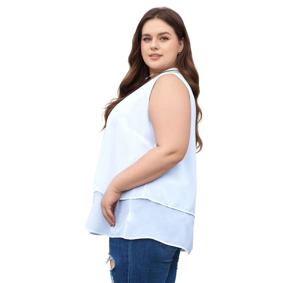 N/A Pleione Plus Size Mock Neck Sleeveless Chiffon Blouse In White