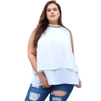 N/A Pleione Plus Size Mock Neck Sleeveless Chiffon Blouse In White
