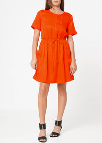 Front view of Women's Short Sleeve Utility Dress in Poppy