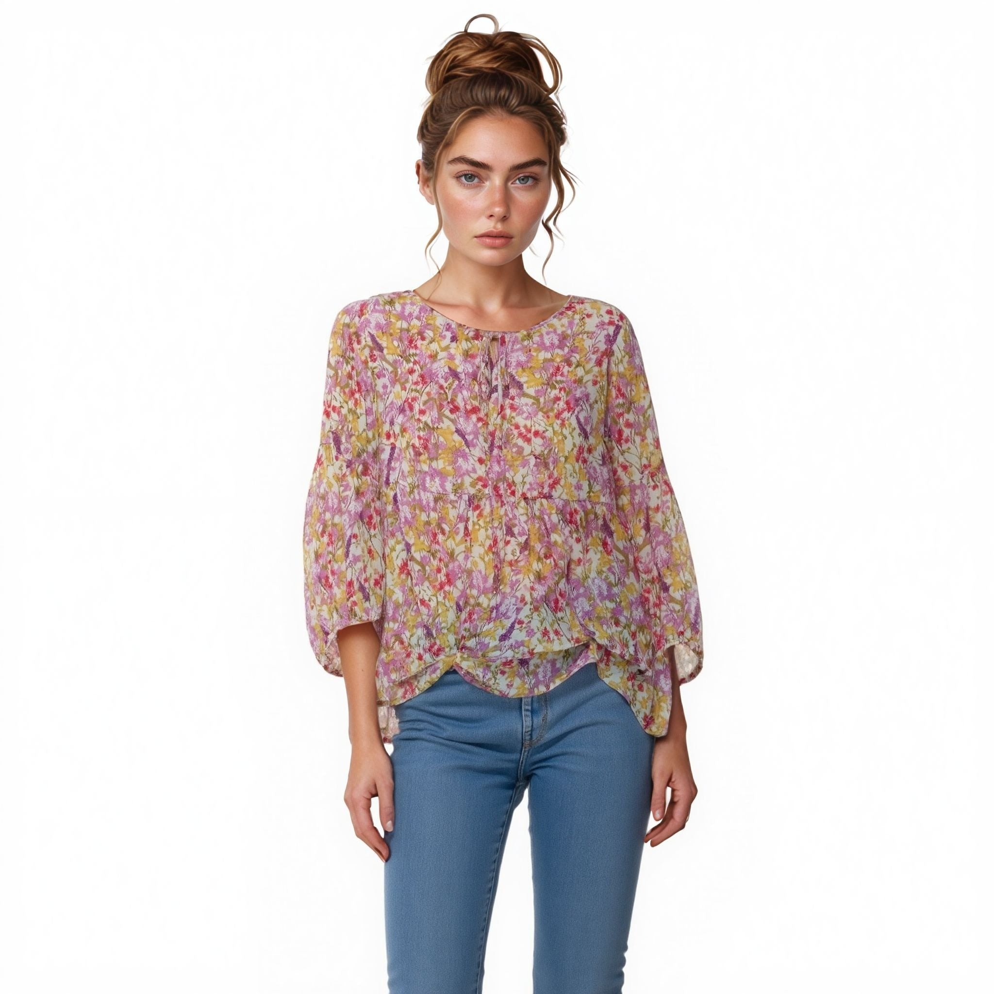 N/A Pleione Women's Tie Neck Floral Blouse