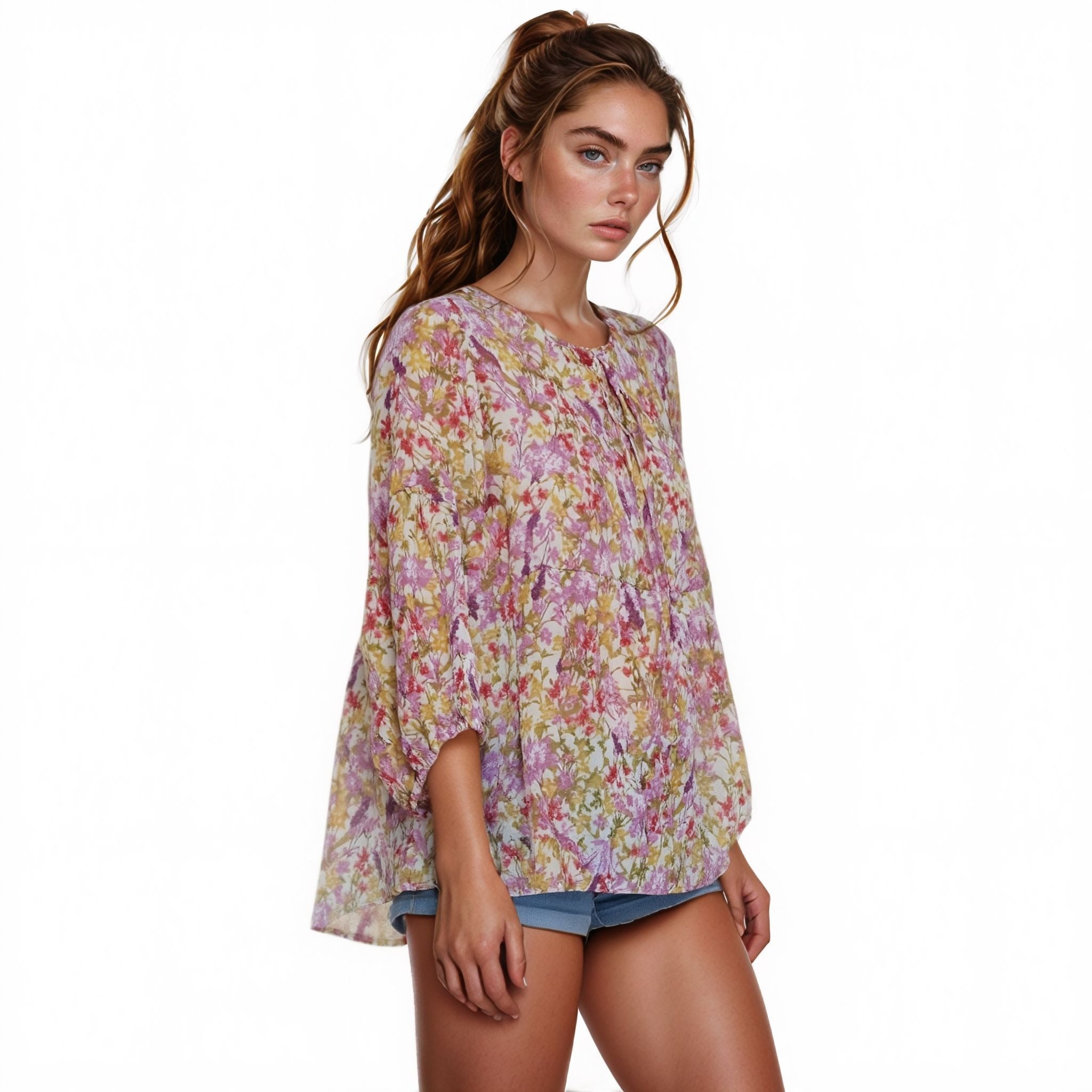 N/A Pleione Women's Tie Neck Floral Blouse