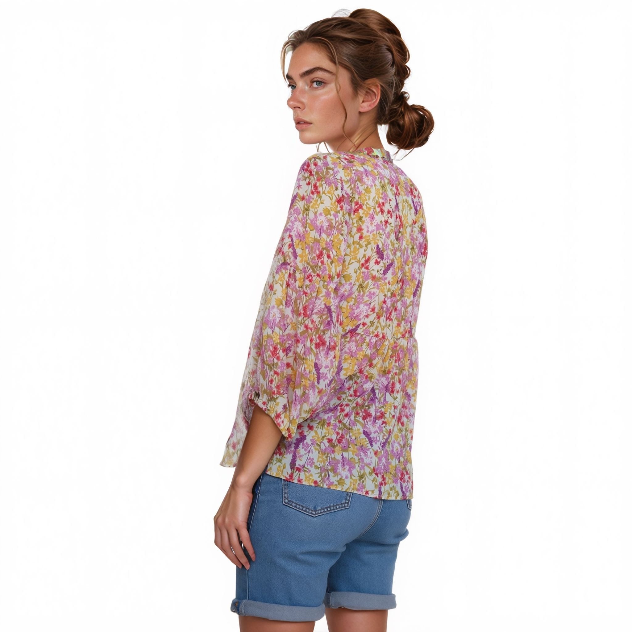 N/A Pleione Women's Tie Neck Floral Blouse