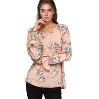 Pleione Women's Round Neck Smocked Ruffle Cuff Top