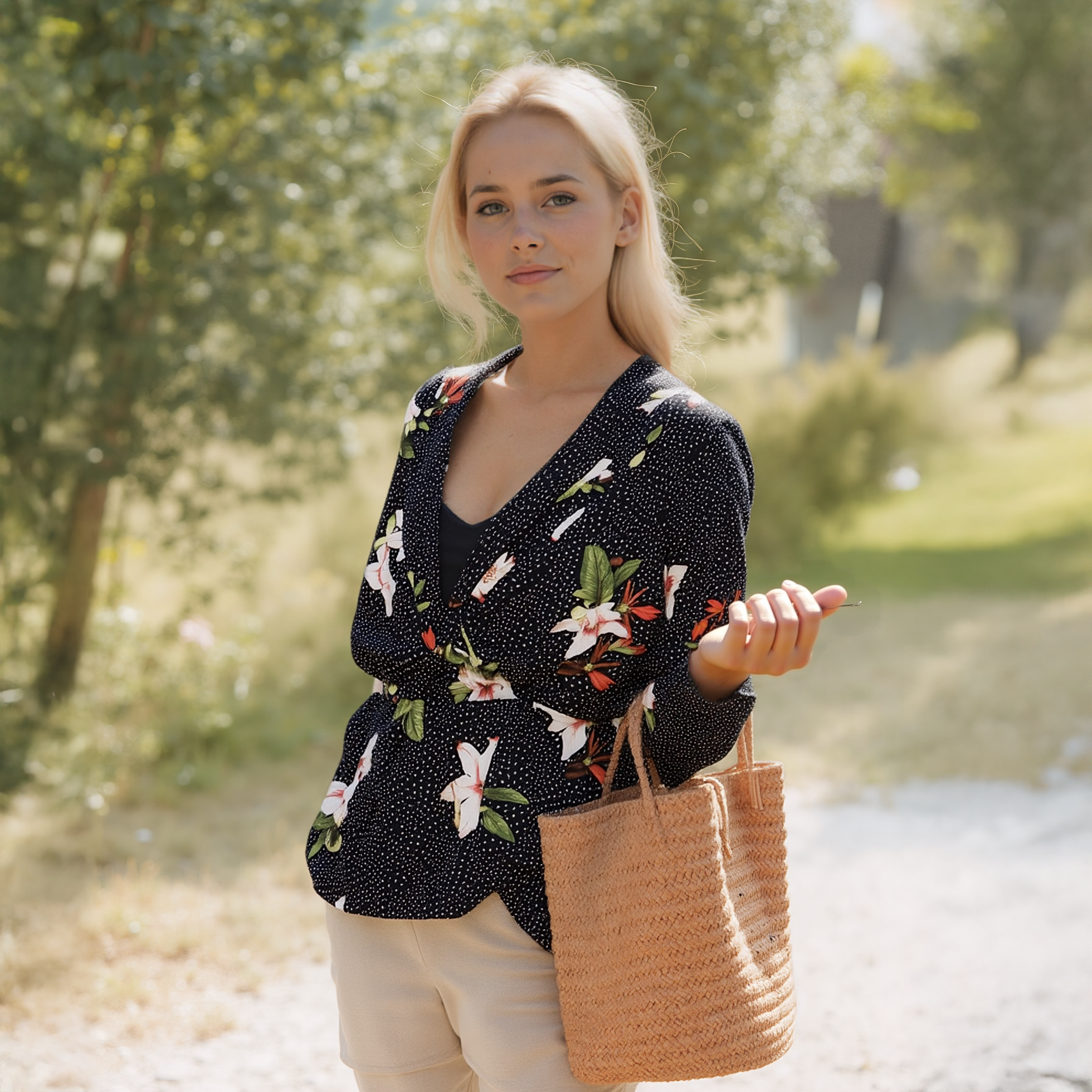 N/A Pleione Wrap Front Peplum Blouse Top