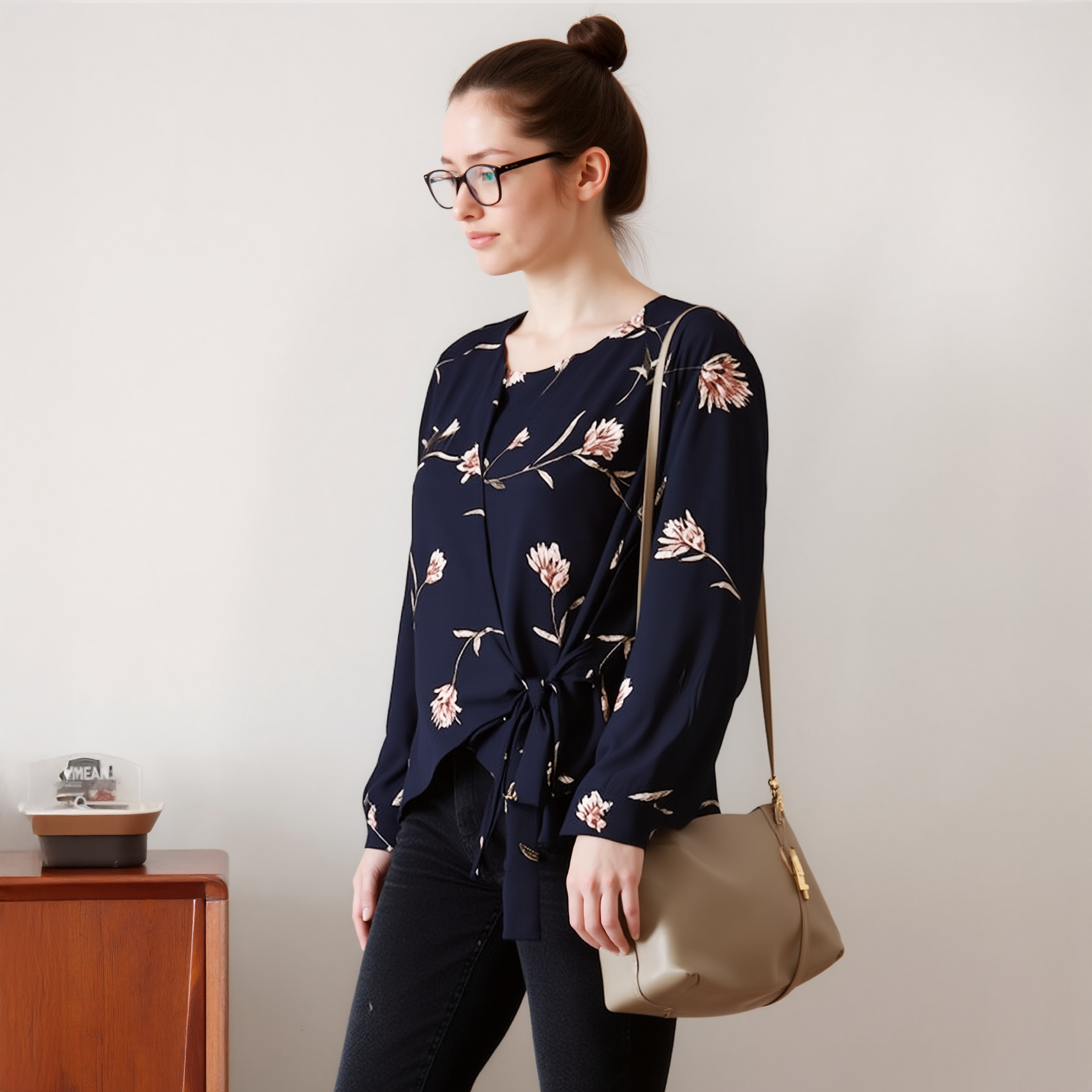 Pleione Women's Self-tie Wrap Blouse in Flower Print