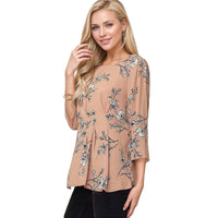 Pleione Women's 3/4 Sleeve Pleated Blouse Top