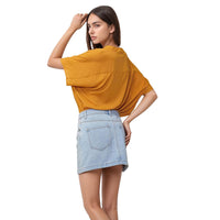 Pleione Hi-Lo Dolman Short Sleeve V-neck Blouse