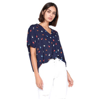 Pleione Hi-Lo Dolman Short Sleeve V-neck Blouse