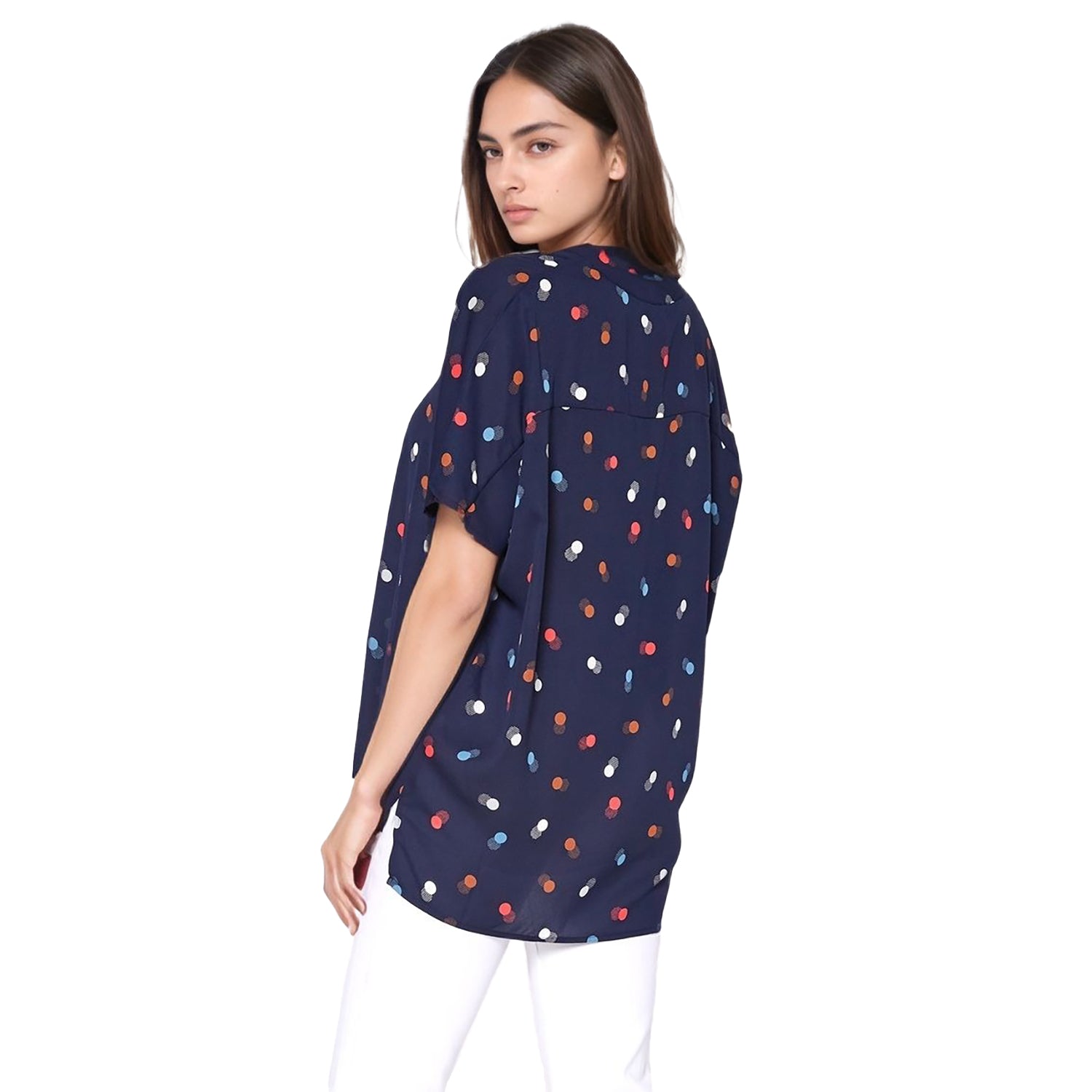 Pleione Hi-Lo Dolman Short Sleeve V-neck Blouse