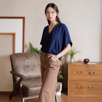 Pleione Hi-Lo Dolman Short Sleeve V-neck Blouse