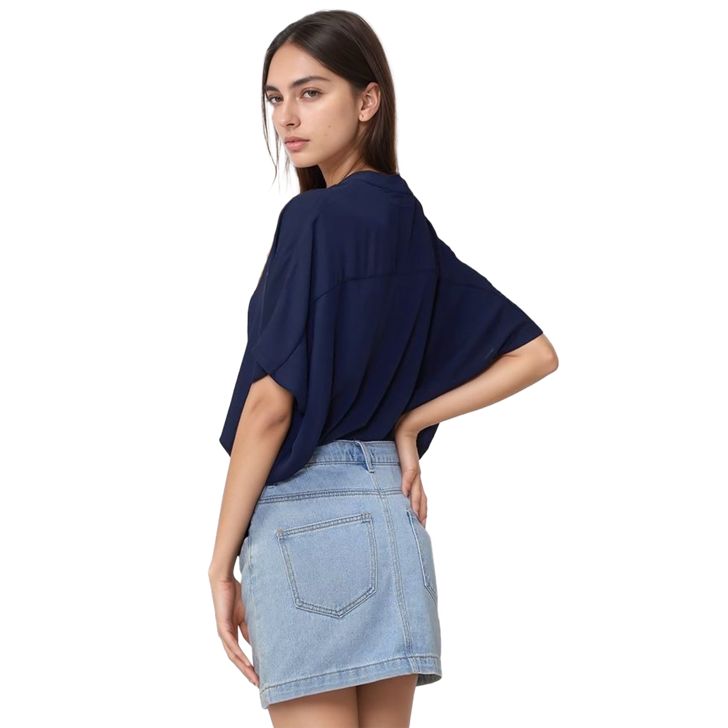 Pleione Hi-Lo Dolman Short Sleeve V-neck Blouse